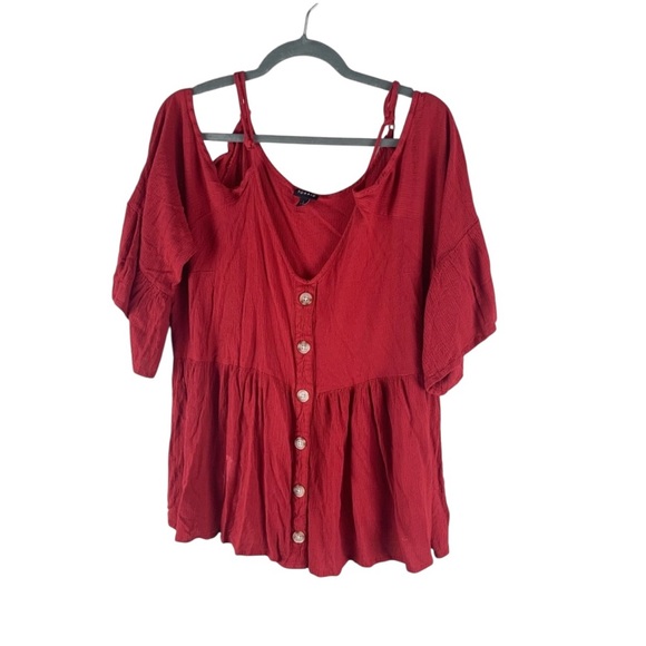 Torrid Red Cold Shoulder Button Front Blouse size 3X - Picture 2 of 9